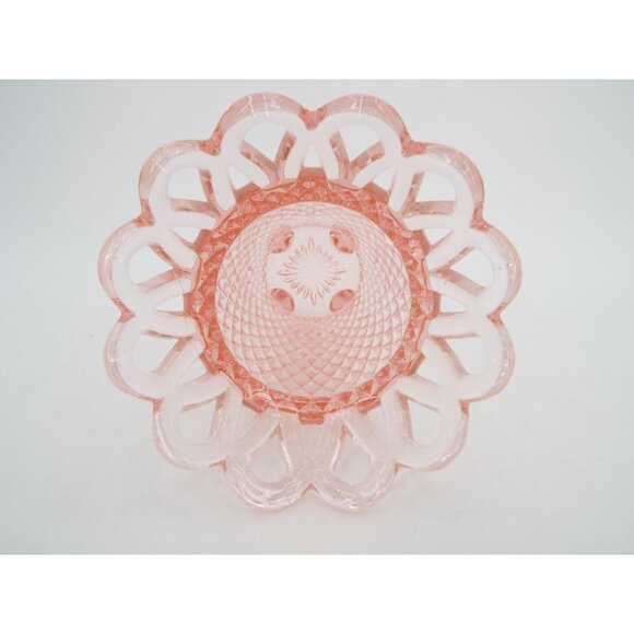 Vintage Imperial Glass Pink Diamond Point Lace Edge Vase - Picture 6 of 11